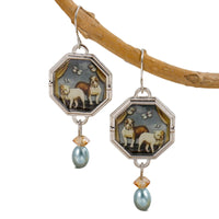 Vintage Dog Print Drop Earrings for Women – Handmade Octagon Dangle Earrings B3