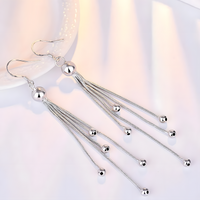 925 Sterling Silver Multi-Layered Long Chain Drop Earrings with Ball Beads 327