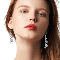 925 Sterling Silver Spiral Ribbon Teardrop Dangle Earrings Austrian Crystal B5