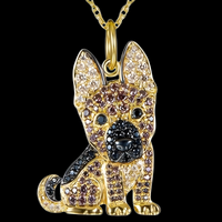 Gold Plated German Shepherd Pendant Necklace with Sparkling Cubic Zirconi B244