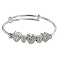 925 Sterling Silver Plated Heart Beads Adjustable Bangle Bracelet Cute Heart 434