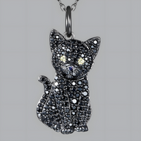 Black Crystal Cat Pendant Necklace, Multi-Tone Gold Plated Charm Pendant B249