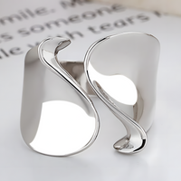 Open Heart Sculptural Ring For Women Silver-Plated Alloy Resizable Chunky 1474