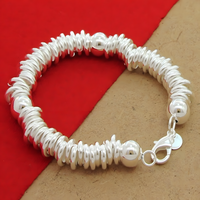 925 Sterling Silver Bell Bead Bracelet, Coiled Disc Strand Bracelet Lobster 1798