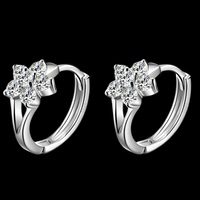 925 Silver-Plated Flower Design Hoop Earring Cubic Zirconia Sparkling Floral 968