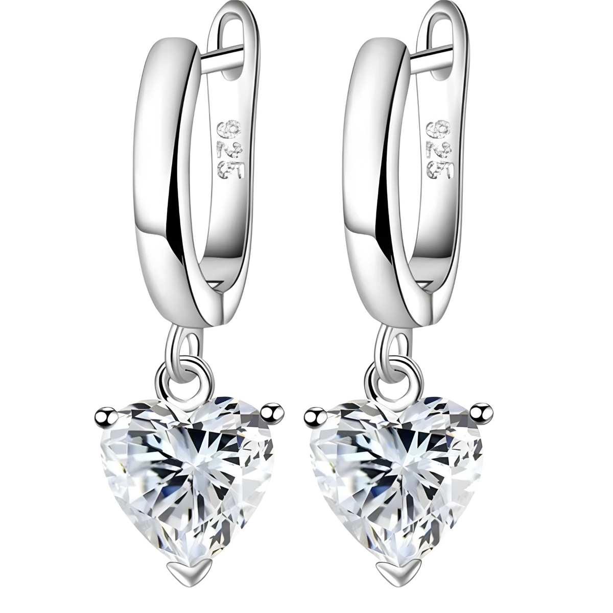 Sterling 925 Silver Heart White Crystal Necklace Earrings Ring Set Her Gift B34