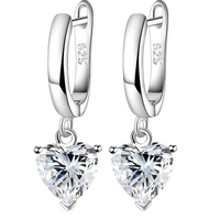Sterling 925 Silver Heart White Crystal Necklace Earrings Ring Set Her Gift B34