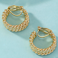 Chunky Twisted Rope Clip-On Earrings for Women - Non-Pierced C-Shaped Retro 641