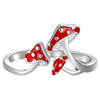 Red Mushroom Ring with Adjustable Opening Neutral Enamel Drip Oil Copper 491
