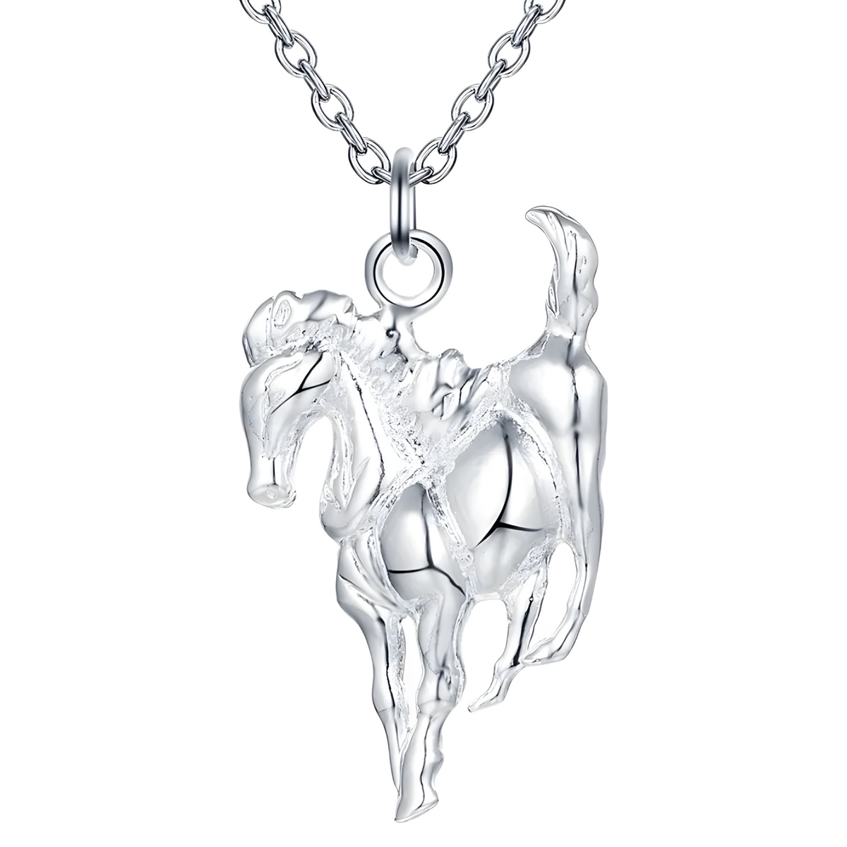 925 Sterling Silver Horse Head Charm with Chain, Modern Equestrian Horseback 476