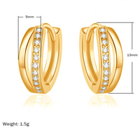 18K Gold-Plated Huggie Hoop Earrings Elegant Double Row Crystal Huggie Hoops 309