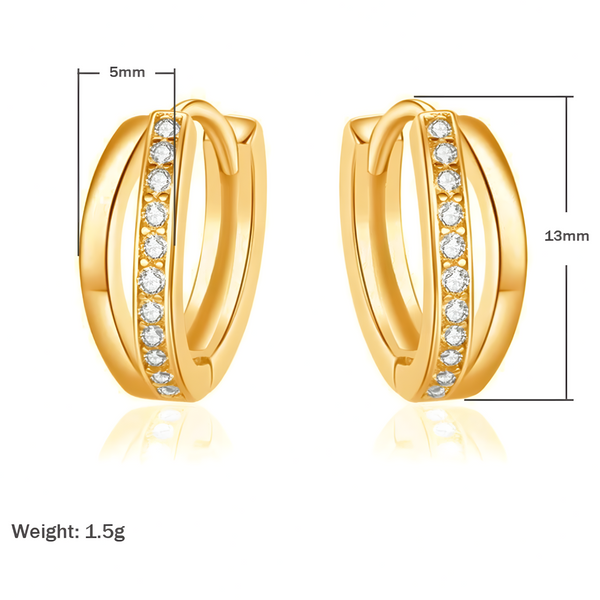 18K Gold-Plated Huggie Hoop Earrings Elegant Double Row Crystal Huggie Hoops 309