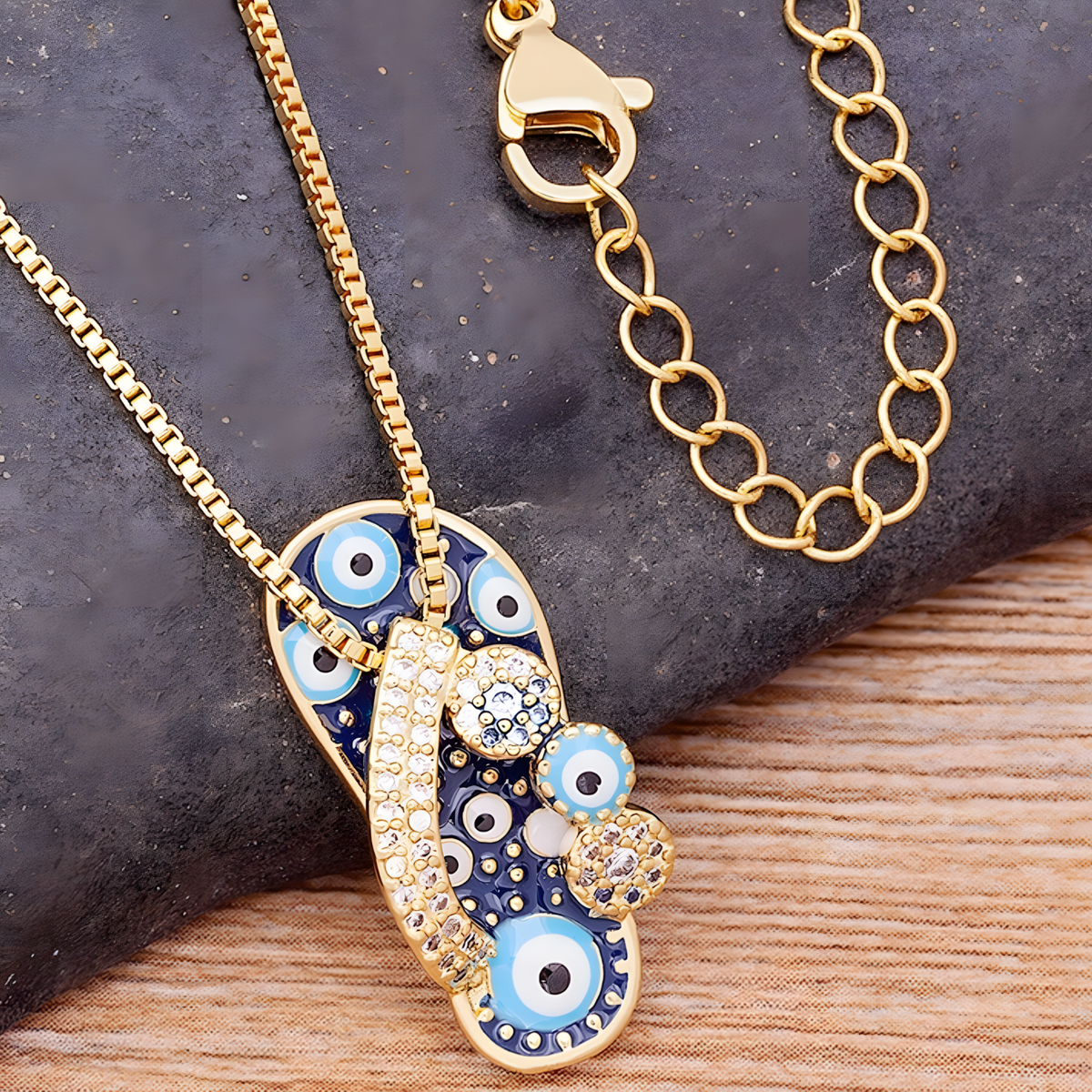 Enamel Slipper Pendant, Blue Evil Eye Protection Necklace, Bohemian FashION B159