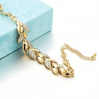 Gold Leaf Crystal Bracelet Women – Elegant Leaf Chain Design with Sparkling 854