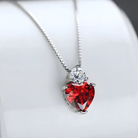 925 Sterling Silver Heart Pendant Necklace Red AAA Cubic Zirconia Box Chain 280