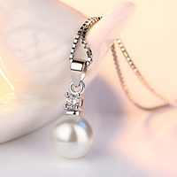 Unified Jewellery 925 Silver-Plated Round Pearl Pendant Necklace for Women 898