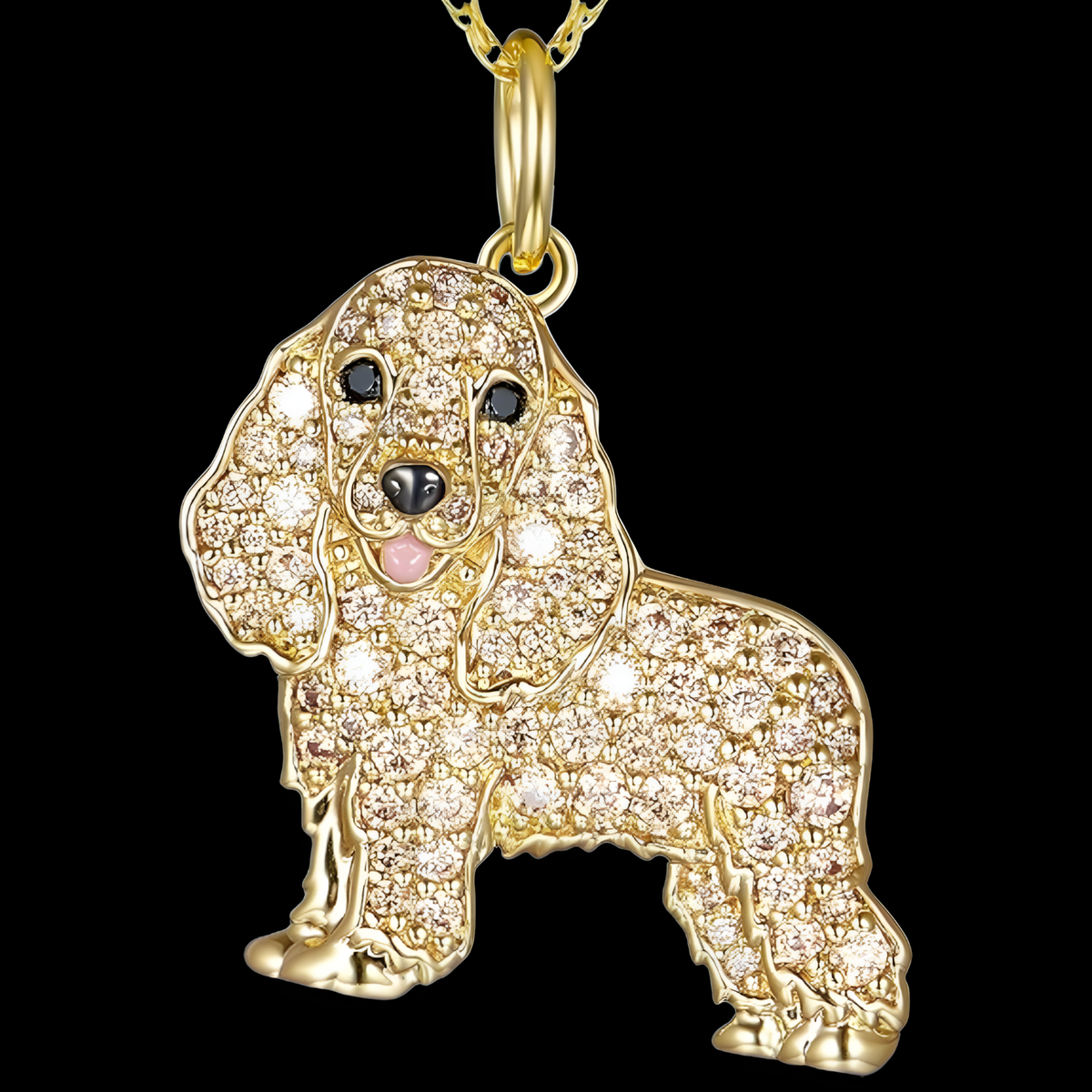 Spaniel Dog Pendant Necklace For Women Gold Tone Look Crystal Animal Charm  B236