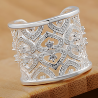 Wide Heart Cuff Ring For Women Open Adjustable Statement Ring With Clear 1768