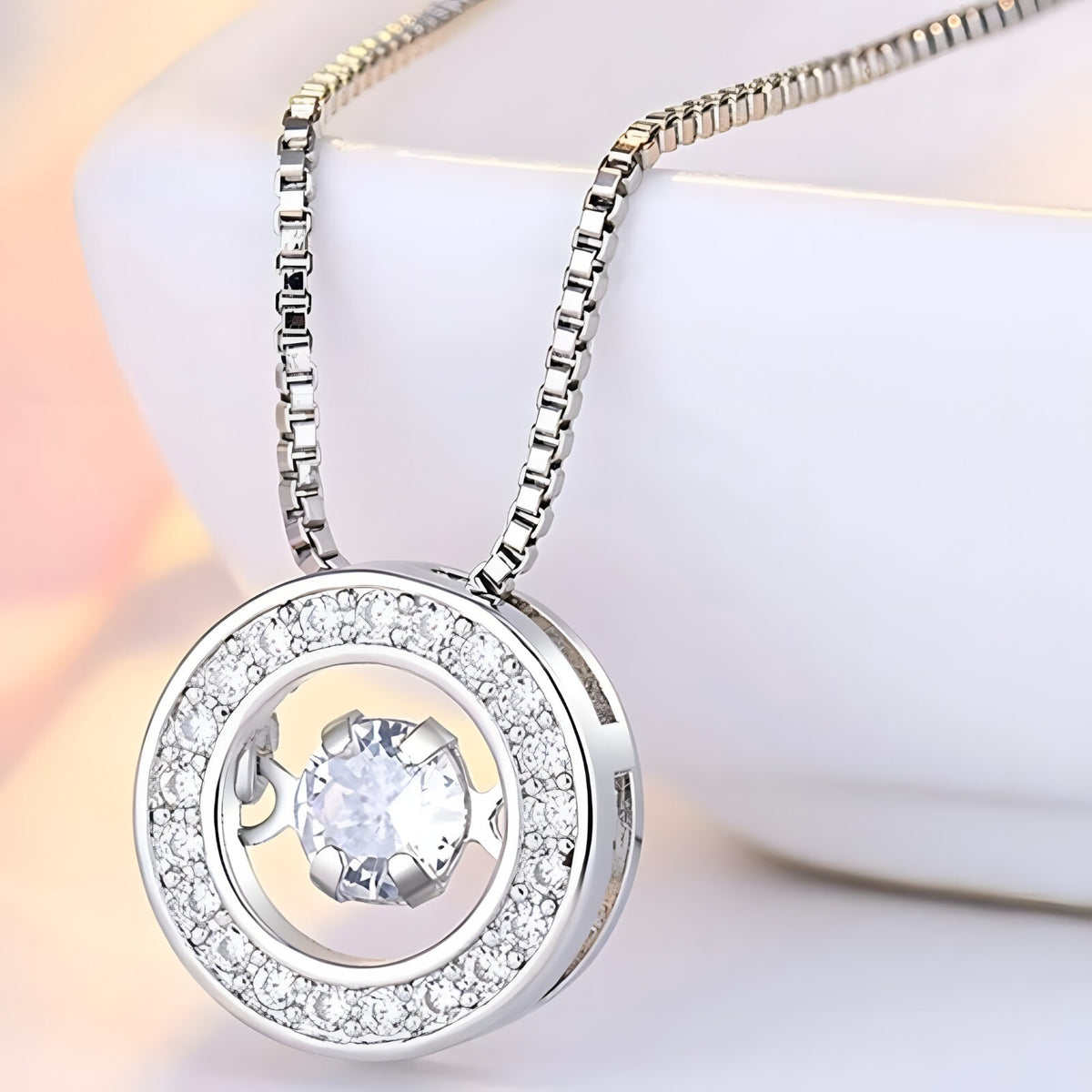 925 Sterling Silver Jewelry Round Zircon Pendants Necklaces Women Fine Semi 267