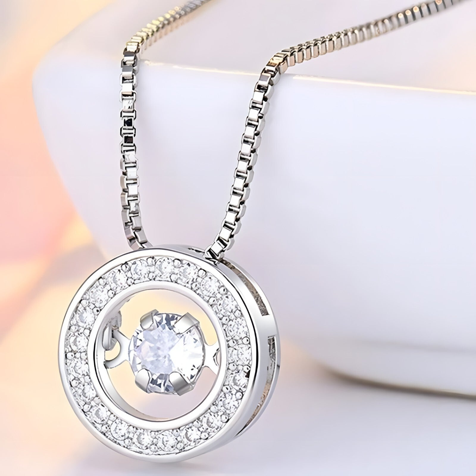 925 Sterling Silver Jewelry Round Zircon Pendants Necklaces Women Fine Semi 267