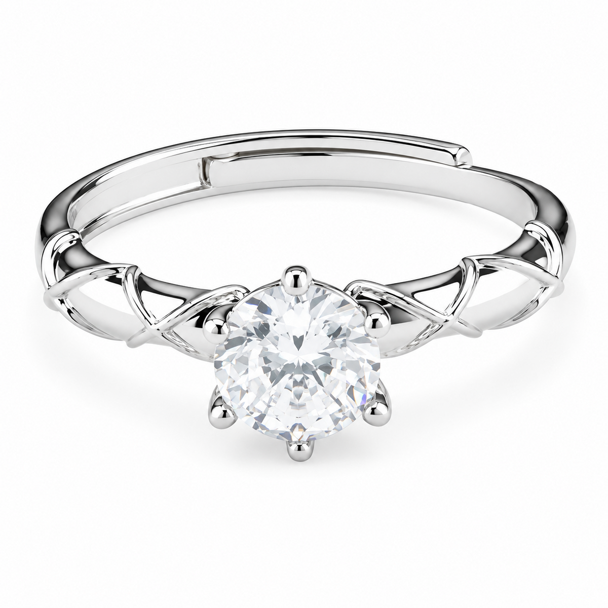 Women's Elegant Adjustable Zircon Engagement Ring, Round Brilliant Twisted 1626