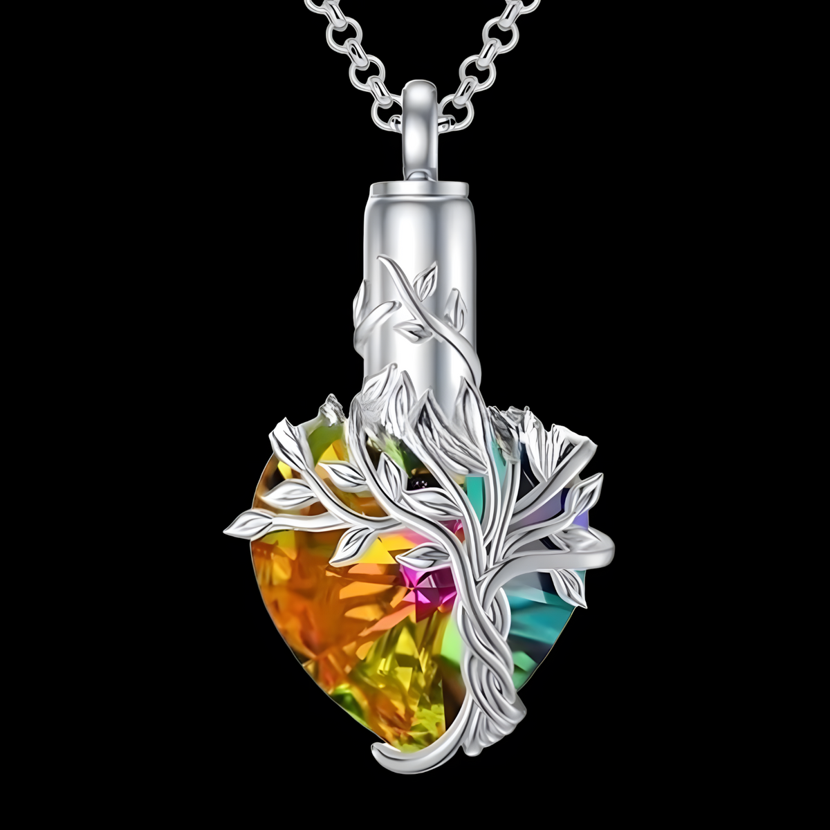 Heart Tree of Life Urn Necklace 925 Sterling Silver Ashes Memorial Unisex  B93