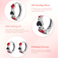 925 Sterling Silver Heart & Spade Hoop Earrings Women Red & Black Enamel 837