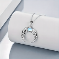 Celtic Crescent Moon Necklace for Women – Zinc Alloy Moon Pendant Blue Opal 1105