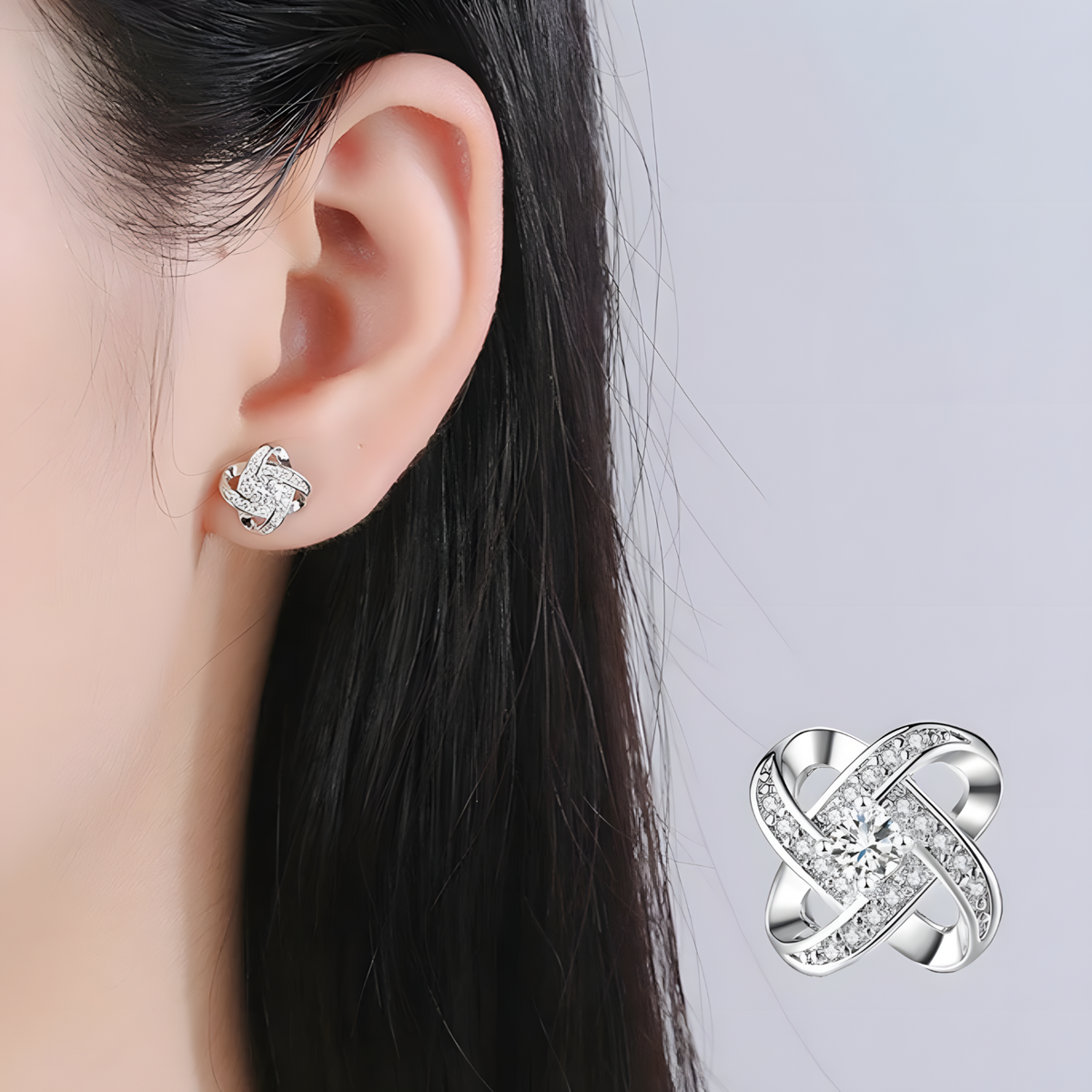 Sterling Silver Knot Stud Earrings AAA Cubic Zirconia  Elegant Infinity Knot 334