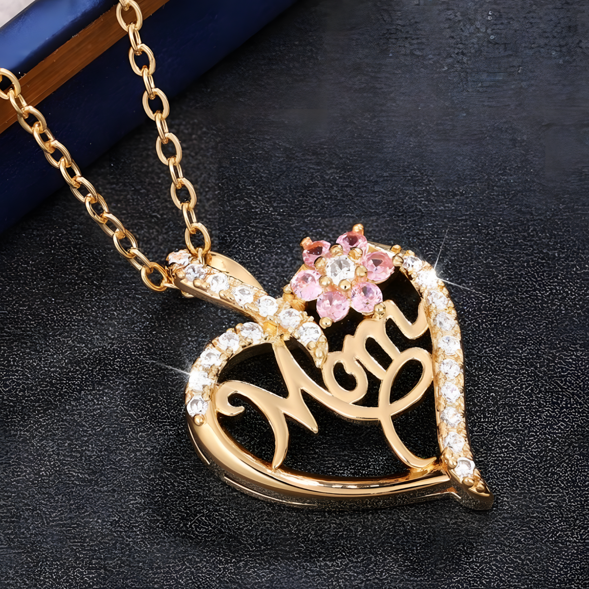 Gold-Tone Alloy Heart Shaped Pendant Necklace for Women – Sparkling Crystal 1121