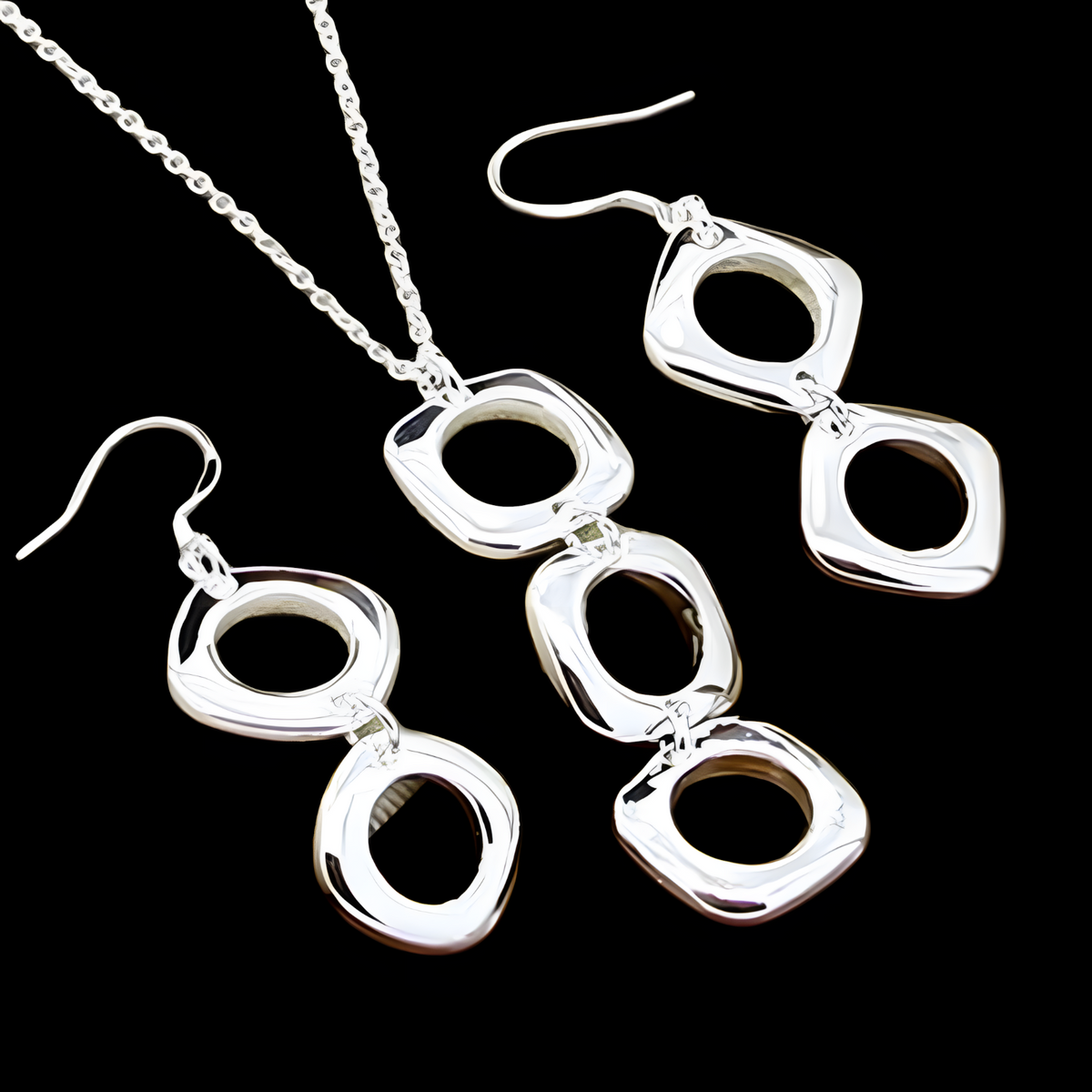 Silver Plated Geometric Necklace, Earrings Set Copper Alloy Silver Plating 1209