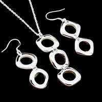 Silver Plated Geometric Necklace, Earrings Set Copper Alloy Silver Plating 1209