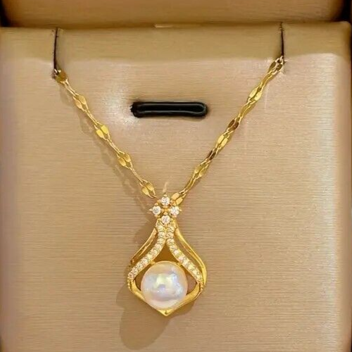 Stainless Steel Water Drop Pearl Pendant Necklace Women Fashion Clavicle 27 UK