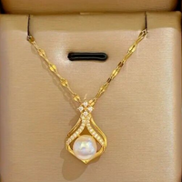 Stainless Steel Water Drop Pearl Pendant Necklace Women Fashion Clavicle 27 UK