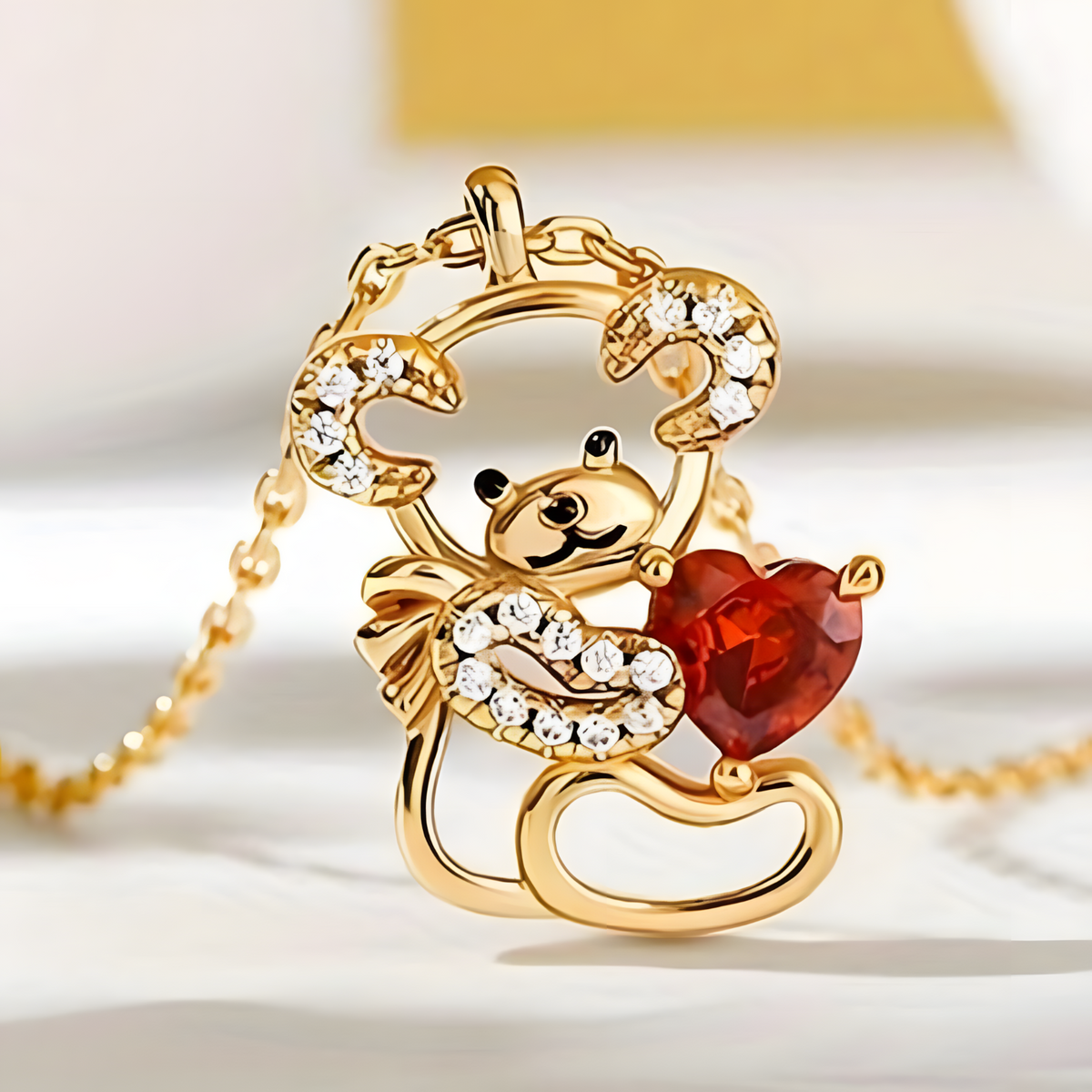 Teddy Bear Heart Necklace Women–Zinc Alloy Gold Colour Outline Bear Pendant 1172