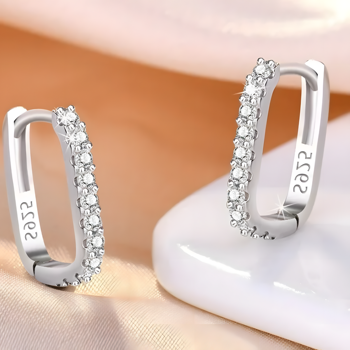 925 Sterling Silver Crystal Hoop Earrings Women Hypoallergenic Cubic Zircon b183