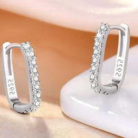 925 Sterling Silver Crystal Hoop Earrings Women Hypoallergenic Cubic Zircon b183