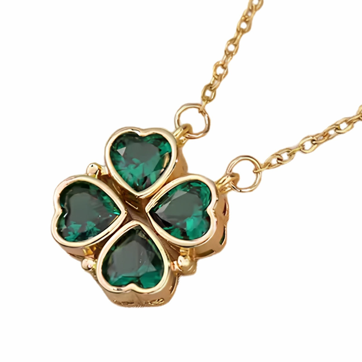 Green Zircon Clover Necklace, Gold Tone Openable Clover Pendant, Trendy 1681