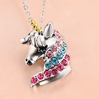 Unicorn Pendant Necklace for Girls – Crystal Rhinestone Cartoon Horse Charm 1160