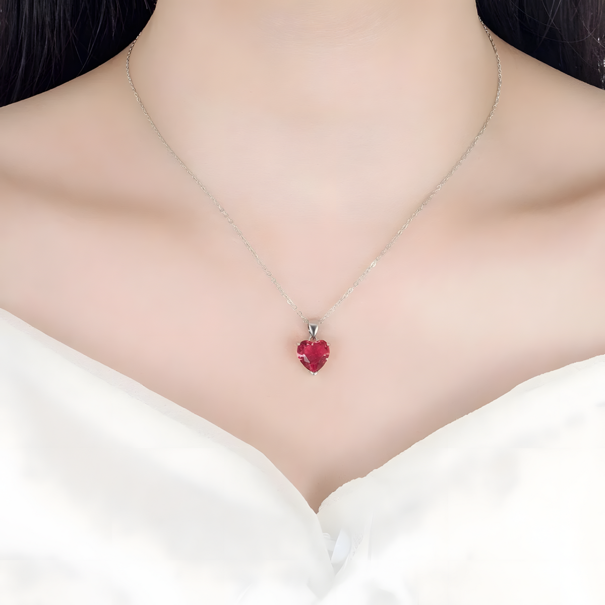 Sterling 925 Silver Heart Crystal Necklace Earrings Ring Set Her Gift Red B33