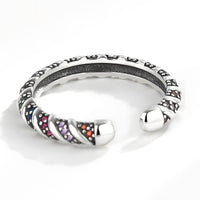 925 Sterling Silver Adjustable Ring, Colorful CZ Stone Ring, Twisted Rope 374