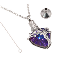 Heart Tree of Life Urn Necklace Crystal Funnel Filler 316L Stainless Steel B215