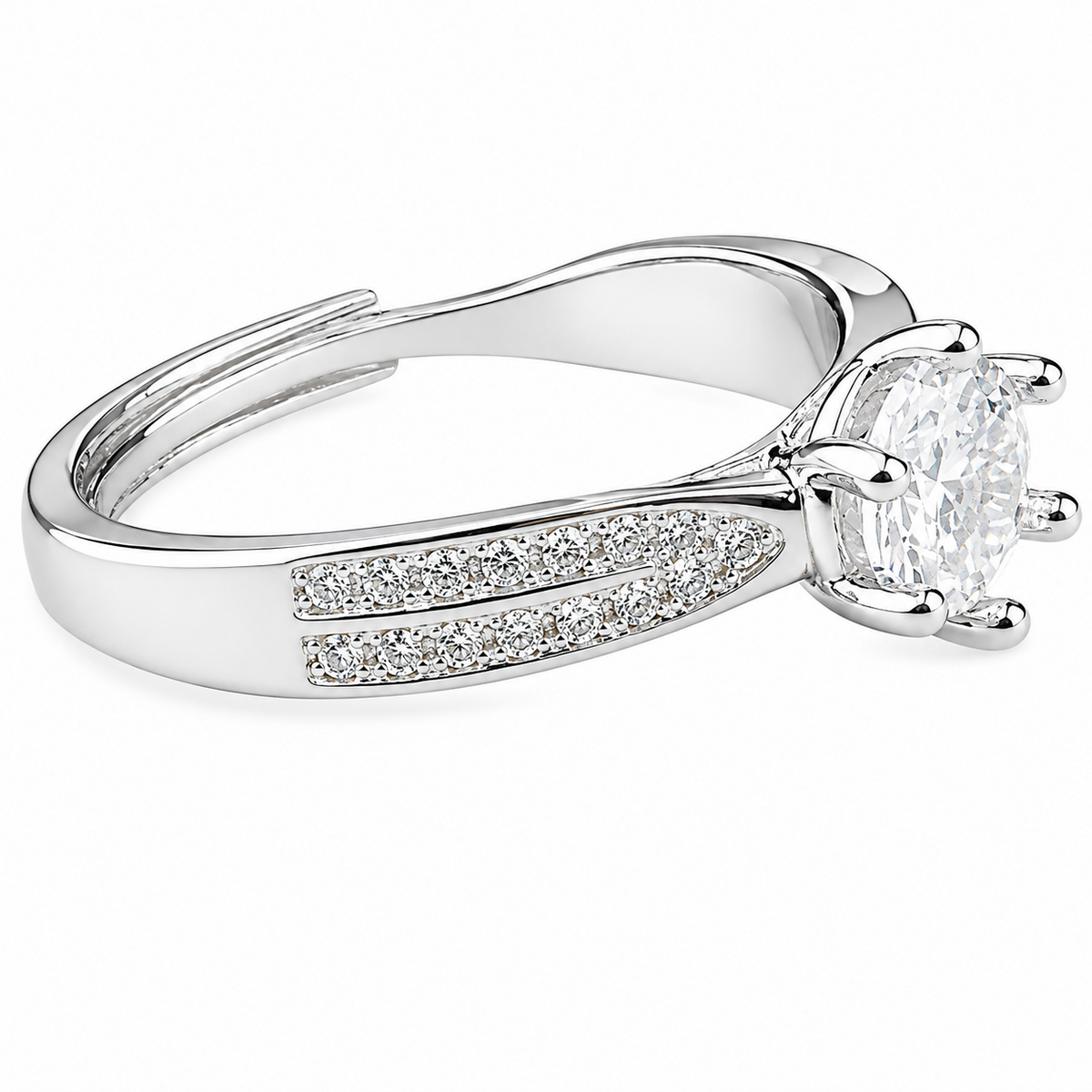 Women's Adjustable Heart Accent Zircon Engagement Ring, Round Brilliant 1636
