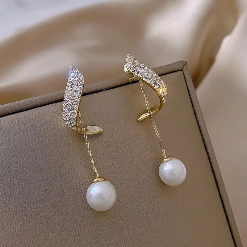 Classic Elegant Imitation Pearl Dangle Earrings Women Crystal Long Tassel 85 UK