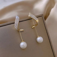 Classic Elegant Imitation Pearl Dangle Earrings Women Crystal Long Tassel 85 UK