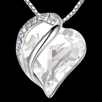 White Crystal Heart Pendant Necklace For Women Silver Tone Alloy Necklace B326