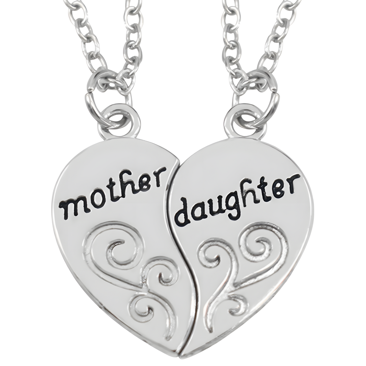 Mother Daughter Heart Necklace Set, Silver-Plated Mother Daughter Pendant b132