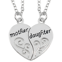 Mother Daughter Heart Necklace Set, Silver-Plated Mother Daughter Pendant b132