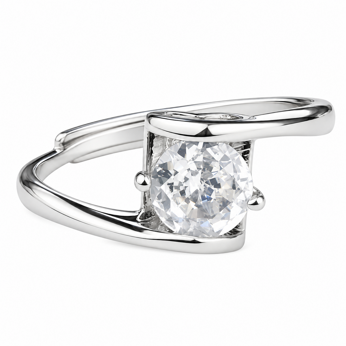 Women's Adjustable Solitaire Zircon Ring, Round Brilliant Cut Engagement 1612