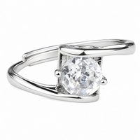 Women's Adjustable Solitaire Zircon Ring, Round Brilliant Cut Engagement 1612
